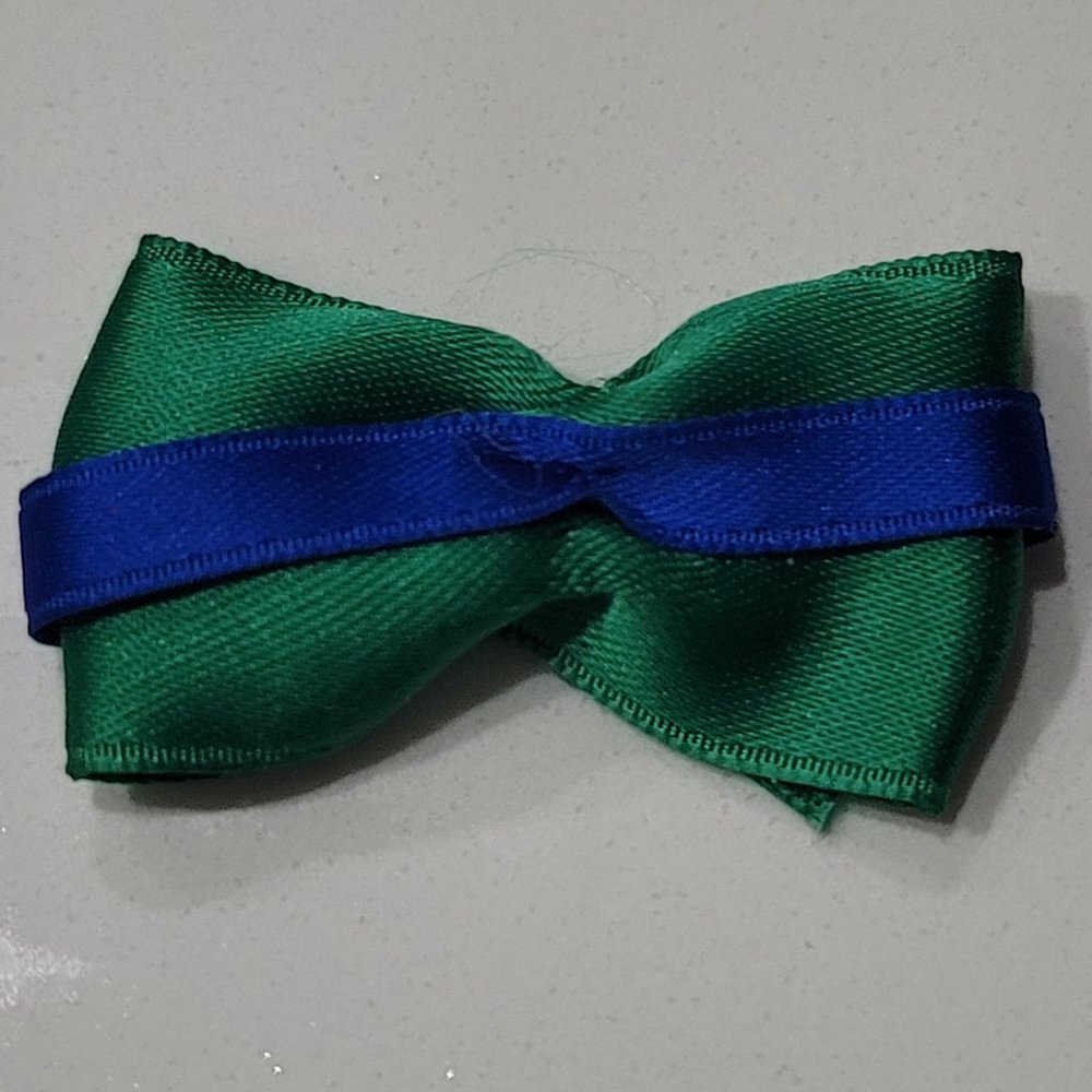 Bow, ribbon (alsopet child) Kelly green and deep blue satin handmade